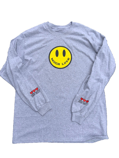 Gray ENONYMOUS? Much Love Smiley Face Long Sleeve Tee
