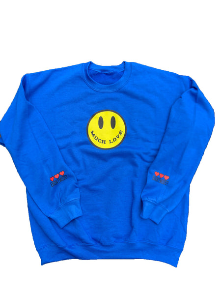 Blue ENONYMOUS? Much Love Smiley Face Crewneck Sweatshirt
