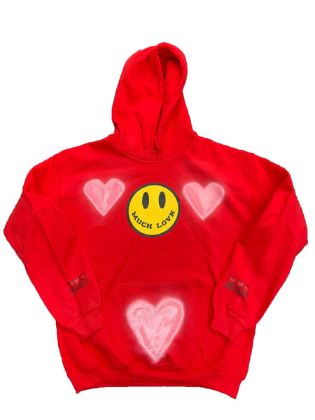 Red ENONYMOUS? Much Love Smiley Face Hoodie Airbrush Detail